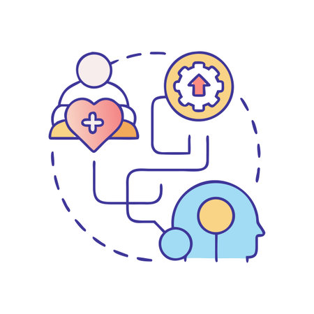 Mindfulness and wellness connection concept with icons against a black backgroundのイラスト素材