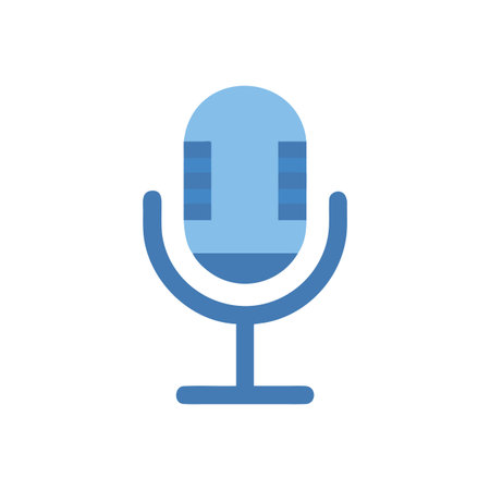Flat design microphone icon in shades of blue on a black backgroundのイラスト素材