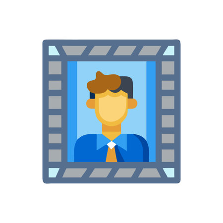 Film Strip Icon Featuring Business Man in Shirt and Tie Flat Styleのイラスト素材