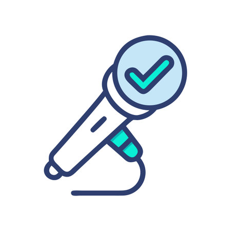 Microphone with a check mark symbol for podcasting, broadcasting, or recording successのイラスト素材