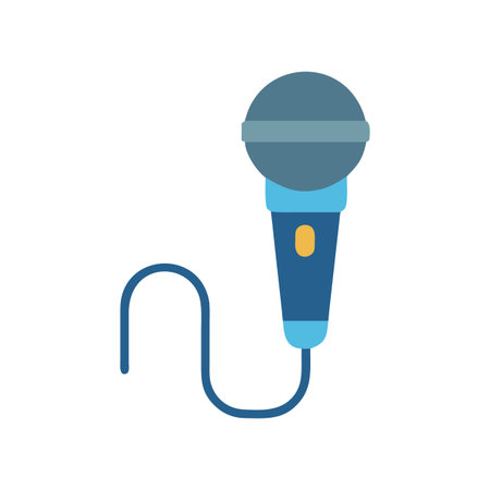 Flat Style Microphone Illustration with Cable on Solid Black Backgroundのイラスト素材