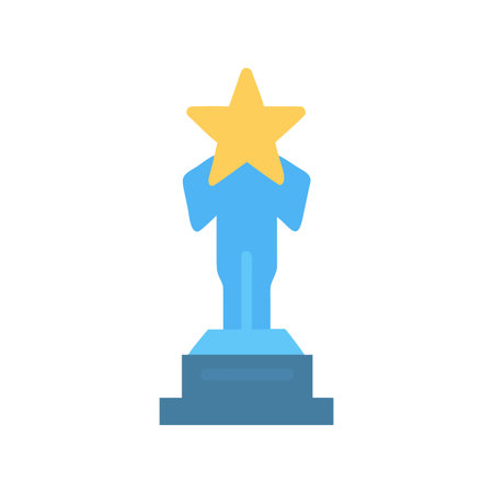 Blue and gold award trophy icon on black background celebrating accomplishmentのイラスト素材