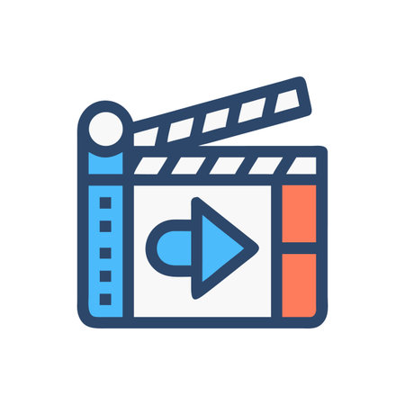 Modern clapperboard icon for film or video production in blue and orangeのイラスト素材