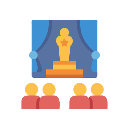 Flat illustration showing a golden star trophy and seated audienceのイラスト素材