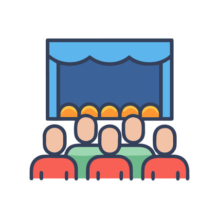 Flat illustration of audience watching a performance on stage in a theaterのイラスト素材