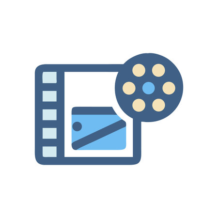 Film reel and filmstrip icon symbolizing cinema entertainment in flat design styleのイラスト素材