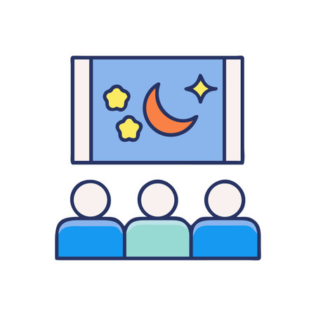 Watching a celestial event cartoon flat design with moon and starsのイラスト素材