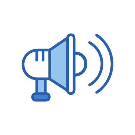 Stylized blue megaphone icon with sound waves on a black backgroundのイラスト素材