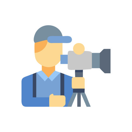 Flat design illustration of a professional videographer with a video camera and tripodのイラスト素材