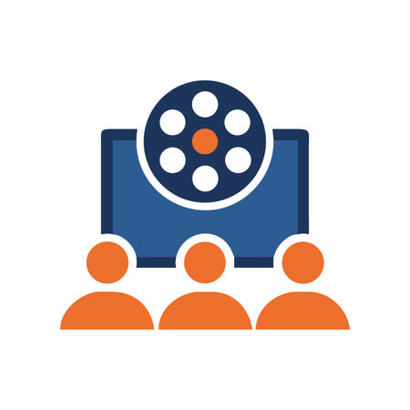 Cinema audience watching a movie film reel icon in the dark roomのイラスト素材