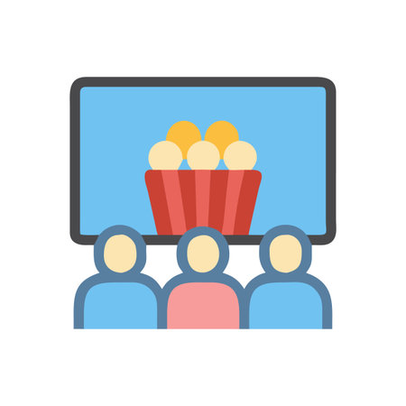Icon of people watching movie with popcorn in a theater settingのイラスト素材