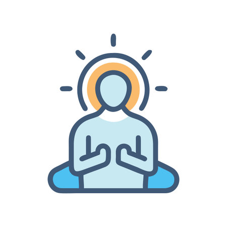 Flat vector illustration of a meditating person glowing against black backgroundのイラスト素材