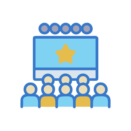 Audience watching stage presentation with star icon in minimalist illustrationのイラスト素材