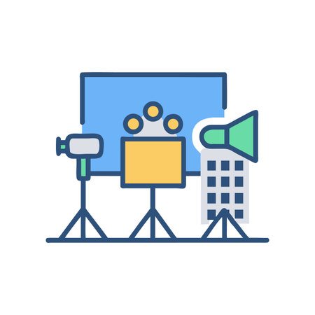 Flat Icon Illustration of a Movie Set on Black Backgroundのイラスト素材