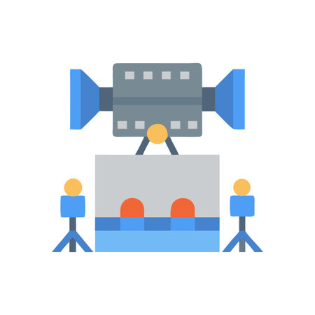 Stylized flat illustration of television production equipment on a black background.のイラスト素材