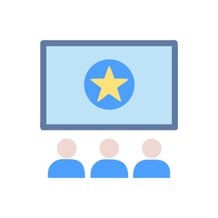 Cinema or presentation icon with audience watching a star on screenのイラスト素材