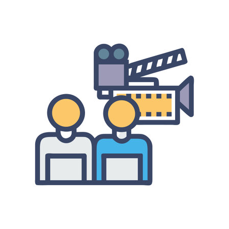 Filmmaking team: Flat vector of movie set, director, staff, and equipmentのイラスト素材