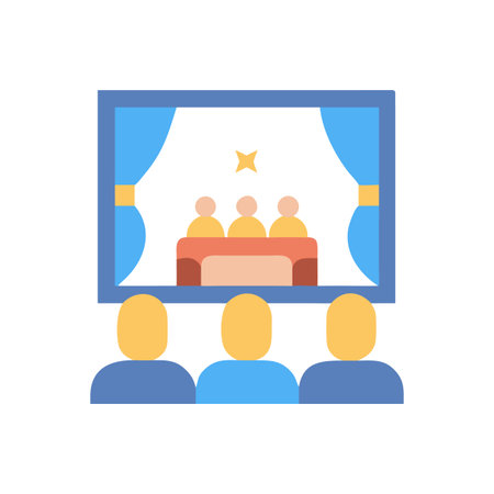 Flat vector illustration of a play or stage presentation with audience viewのイラスト素材