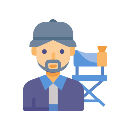 A Film Director with Director's Chair, flat style, isolated on black backgroundのイラスト素材