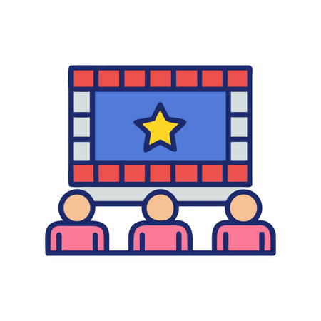 Illustration of people in a cinema watching a film with a starのイラスト素材