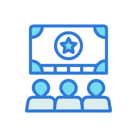 Three audience members watch a presentation with a star icon on a screenのイラスト素材