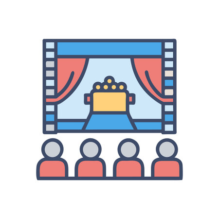 Cinema stage with seats and audience vector icon on film backgroundのイラスト素材