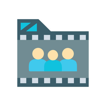 Teamwork or group communication depicted in a cinematic film strip iconのイラスト素材