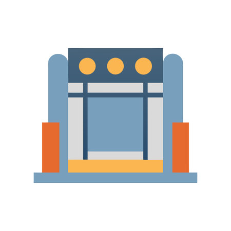 A minimalist illustration of a stylized stage with lights on a black backgroundのイラスト素材