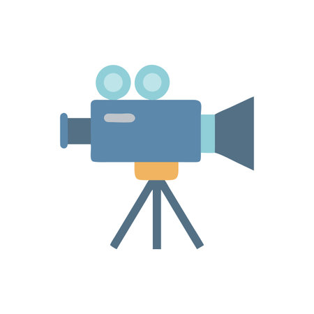 Illustration of a classic film camera on tripod, flat design isolated on blackのイラスト素材