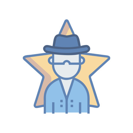 Detective icon, flat design, stylized with a star background, isolated on blackのイラスト素材