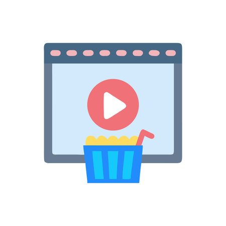 Online Movie Streaming Concept with Popcorn, Represented as Flat Iconのイラスト素材