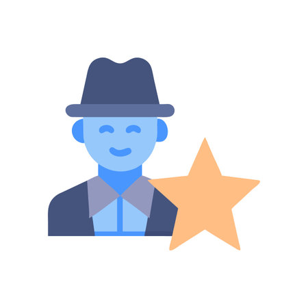 Detective icon with hat next to a golden star symbol on black backgroundのイラスト素材