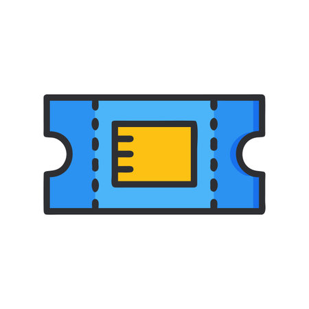 Graphic icon of a blue and yellow ticket with perforated edges on blackのイラスト素材