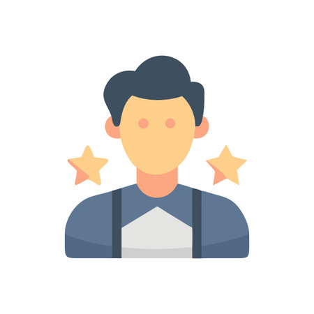 A person with stars icon symbolizing success or achievement in flat illustrationのイラスト素材