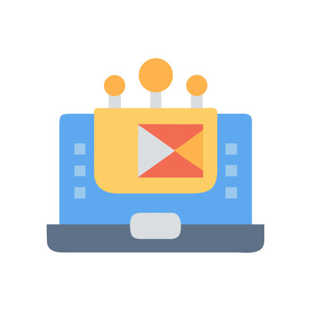 Flat design laptop with video content and social media sharing conceptのイラスト素材