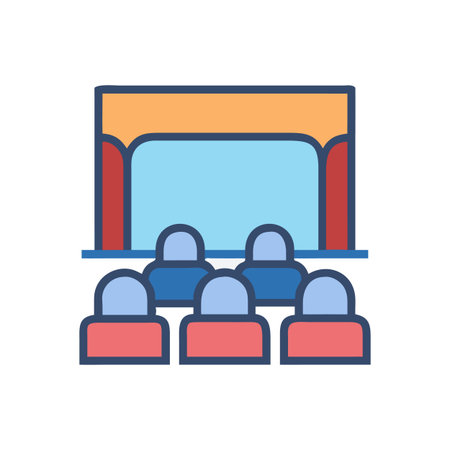 Illustration of a movie theater or stage with an audience in simple linesのイラスト素材