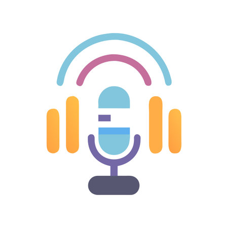 Modern microphone with stylized sound waves and speaker icon on a black backgroundのイラスト素材