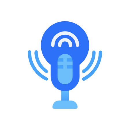 Blue Podcast Microphone Icon on Black Background for Digital Communicationのイラスト素材