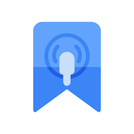 A bookmark design featuring a microphone inside a broadcasting wave iconのイラスト素材