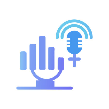 Podcast Statistics Vector Illustration Showcasing Mic and Data Analysis on Dark Backgroundのイラスト素材