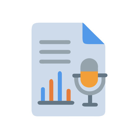 Podcast Report Analysis: Flat Vector Graphic of Document with Graph and Microphoneのイラスト素材
