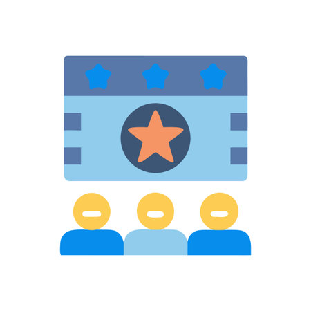 Crowd watching a performance on a stage with star decoration banner, vectorのイラスト素材