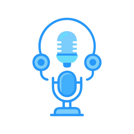 Blue stylized microphone and headset, ideal for podcasting, music or radioのイラスト素材