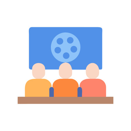 People watching a movie in cinema, minimalist flat design and warm colorsのイラスト素材