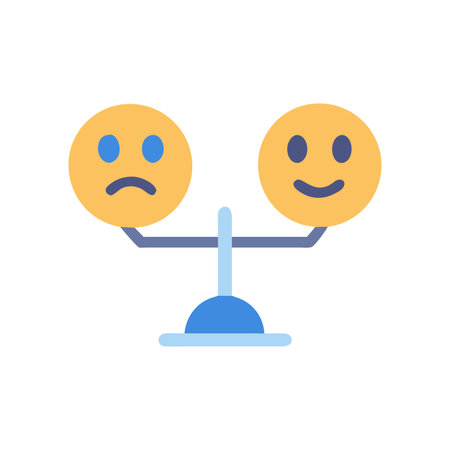 Balancing Emotions: Scales with Happy and Sad Faces on a Black Backgroundのイラスト素材