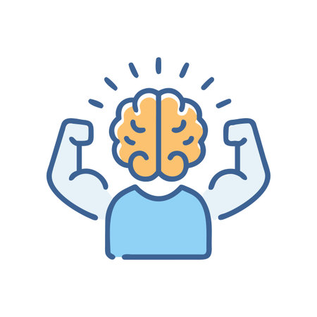Illustration of a strong mind with biceps, symbolizing mental strength and powerのイラスト素材