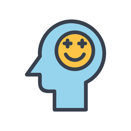 Head with smiling face expressing joy, happiness and positive mindset and thinkingのイラスト素材