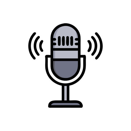 Retro microphone illustration on a black background for podcasting or broadcastingのイラスト素材
