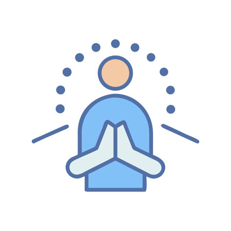 Person in Prayer Meditation Icon with Halo in Minimalist Styleのイラスト素材