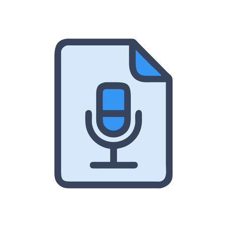 Digital audio file icon of a microphone on light blue documentのイラスト素材